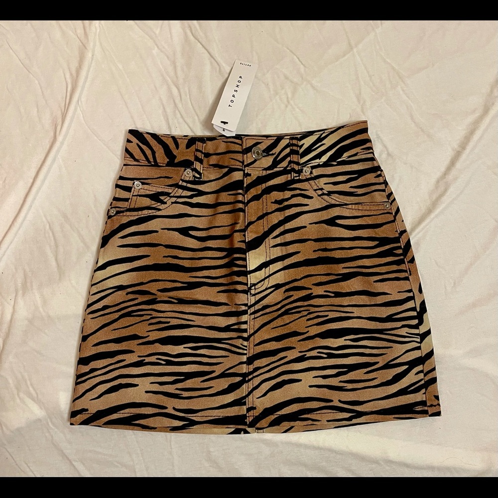 Topshop Tiger Print Denim Skirt
